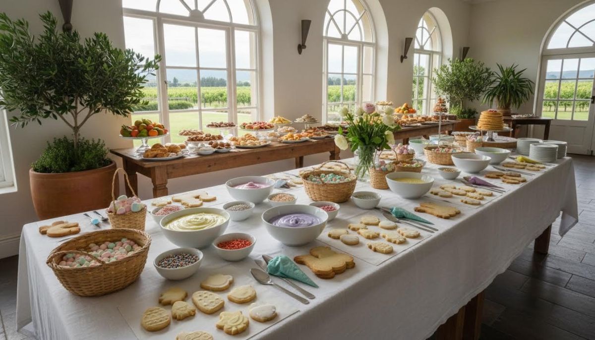 Easter biscuit decorating table with no people