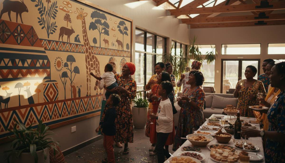 Guests working on a mural board