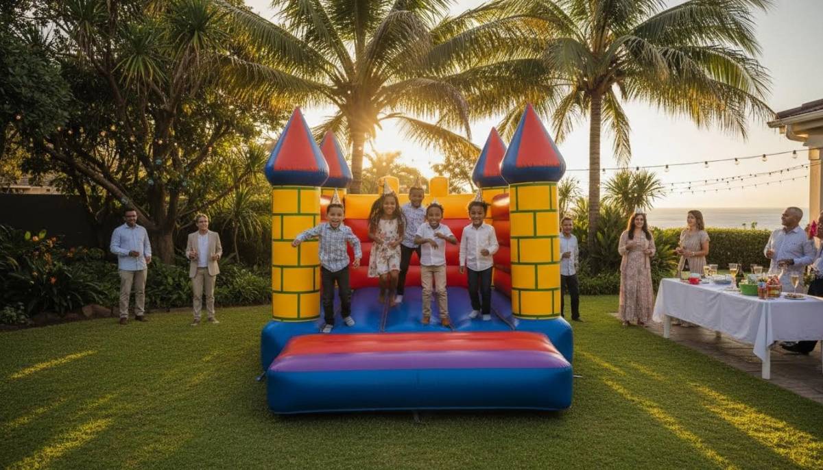 Children playing on a jumping castle at a party
