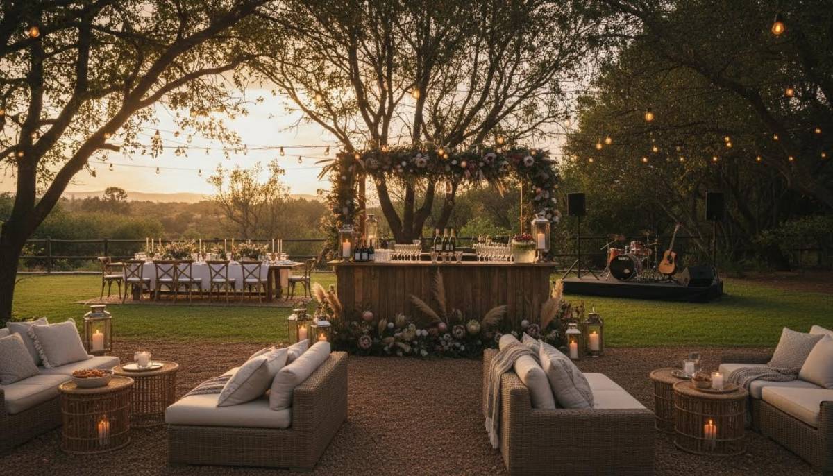 Styled garden venue before a New Year's Eve party