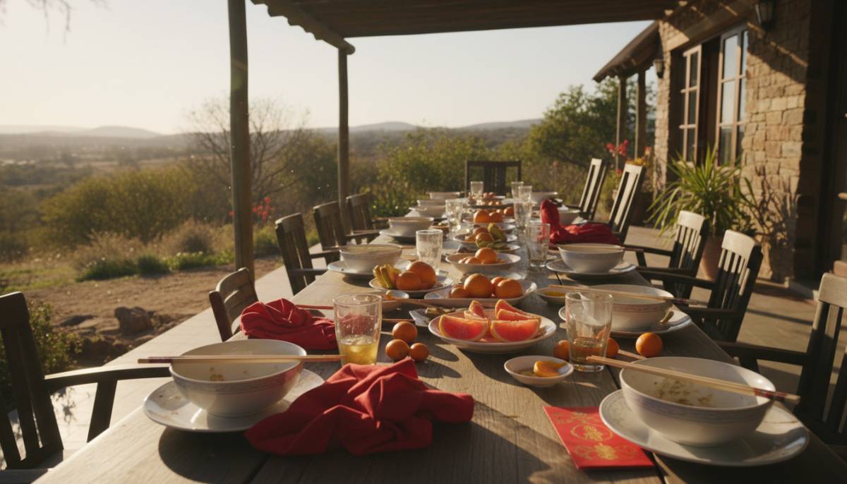 Lunar New Year table after guests have eaten