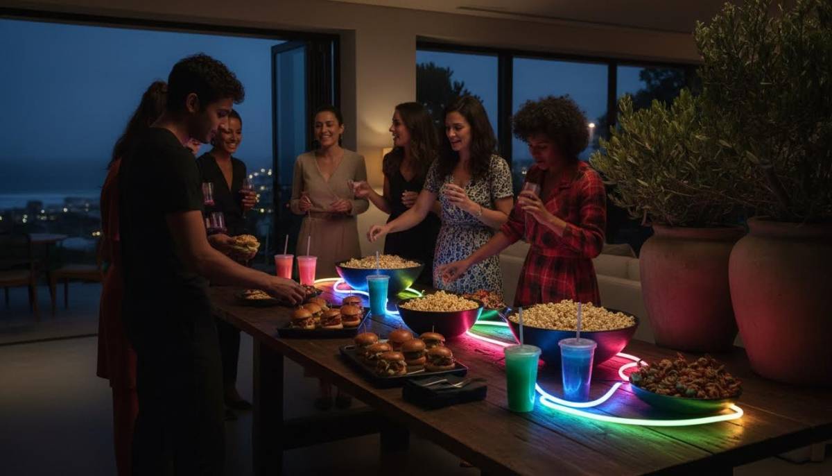 Party snack table with easy food and drinks