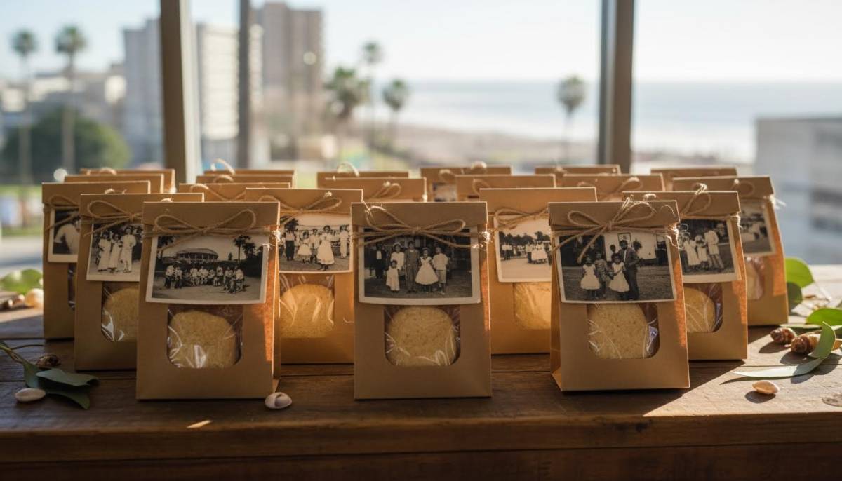 Memory party favour packs on a table