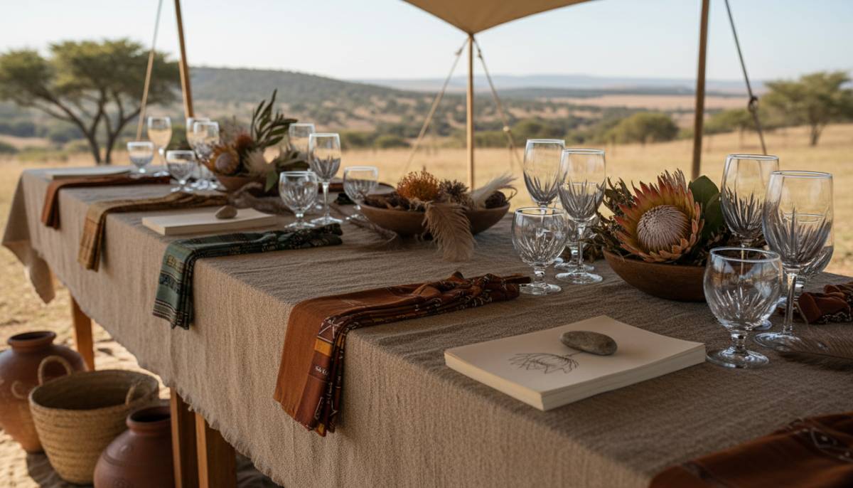 Supplier planning table with linen and glassware samples