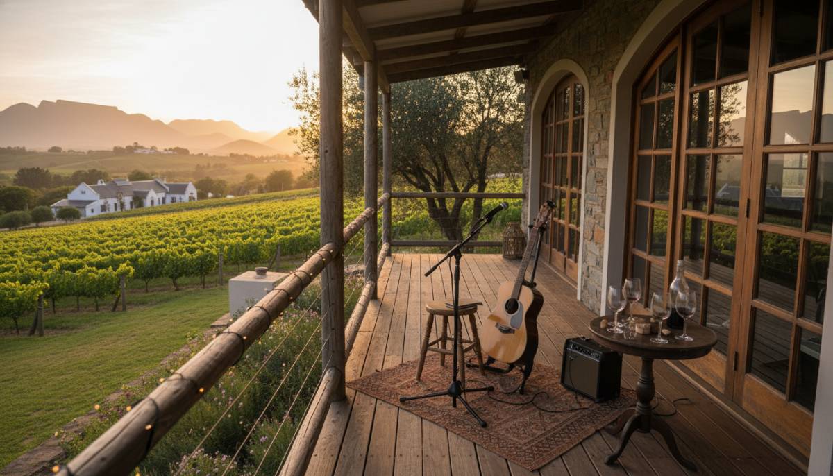 Acoustic music setup at a wine estate veranda