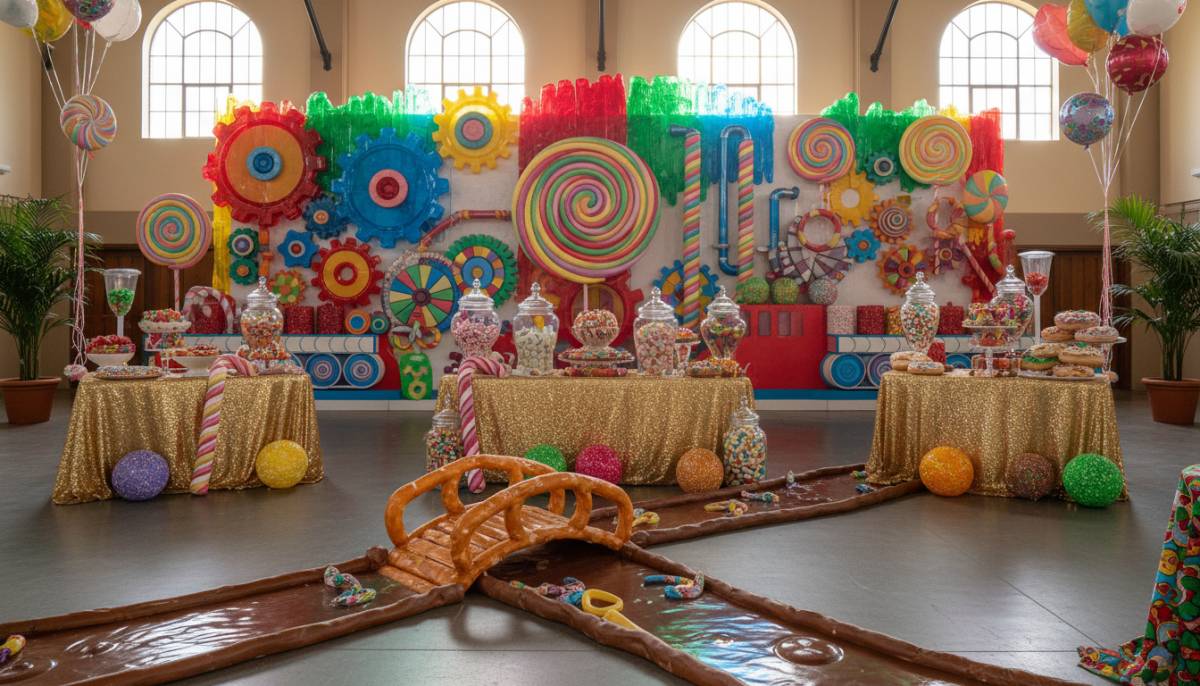 Candy factory backdrop with colourful props in a Durban venue