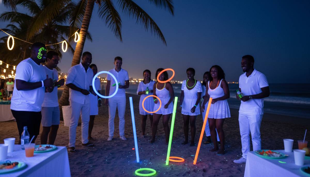 Guests playing neon ring toss
