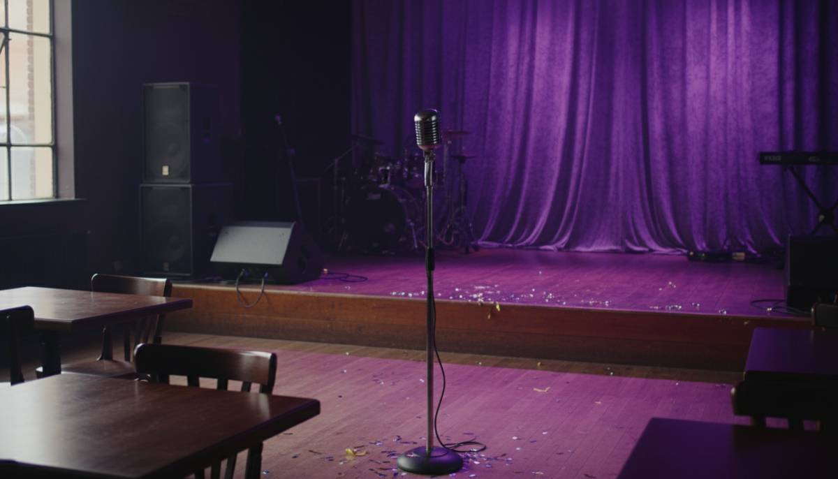 Retro microphone on a small stage