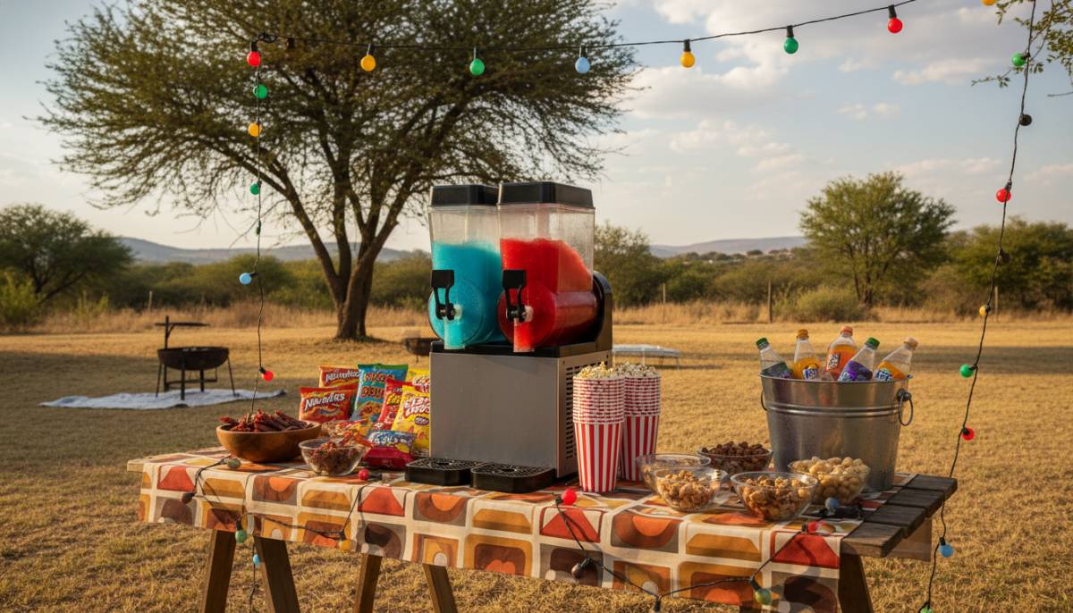 Slushy and popcorn setup for a retro party