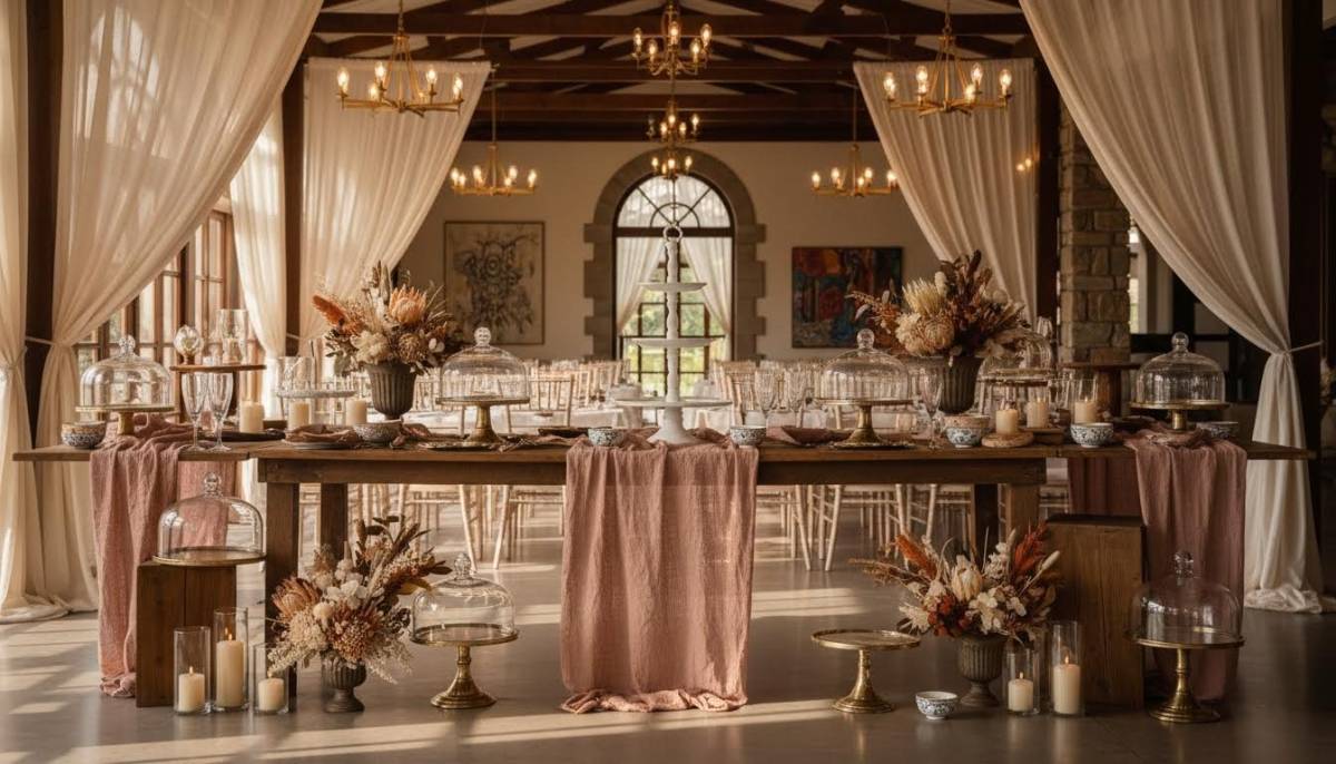 Styled dessert table before guests arrive