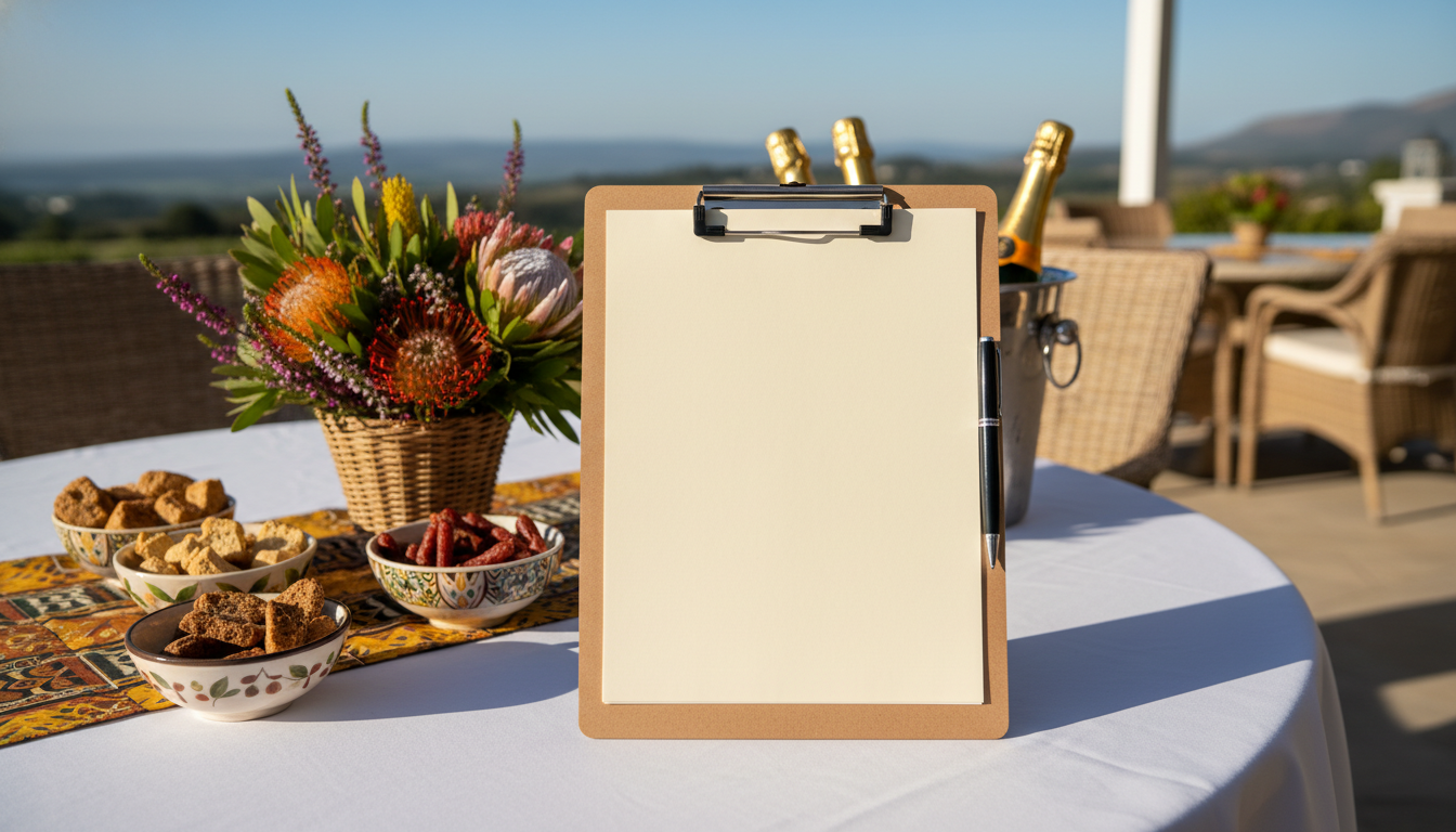Event coordinator clipboard on table