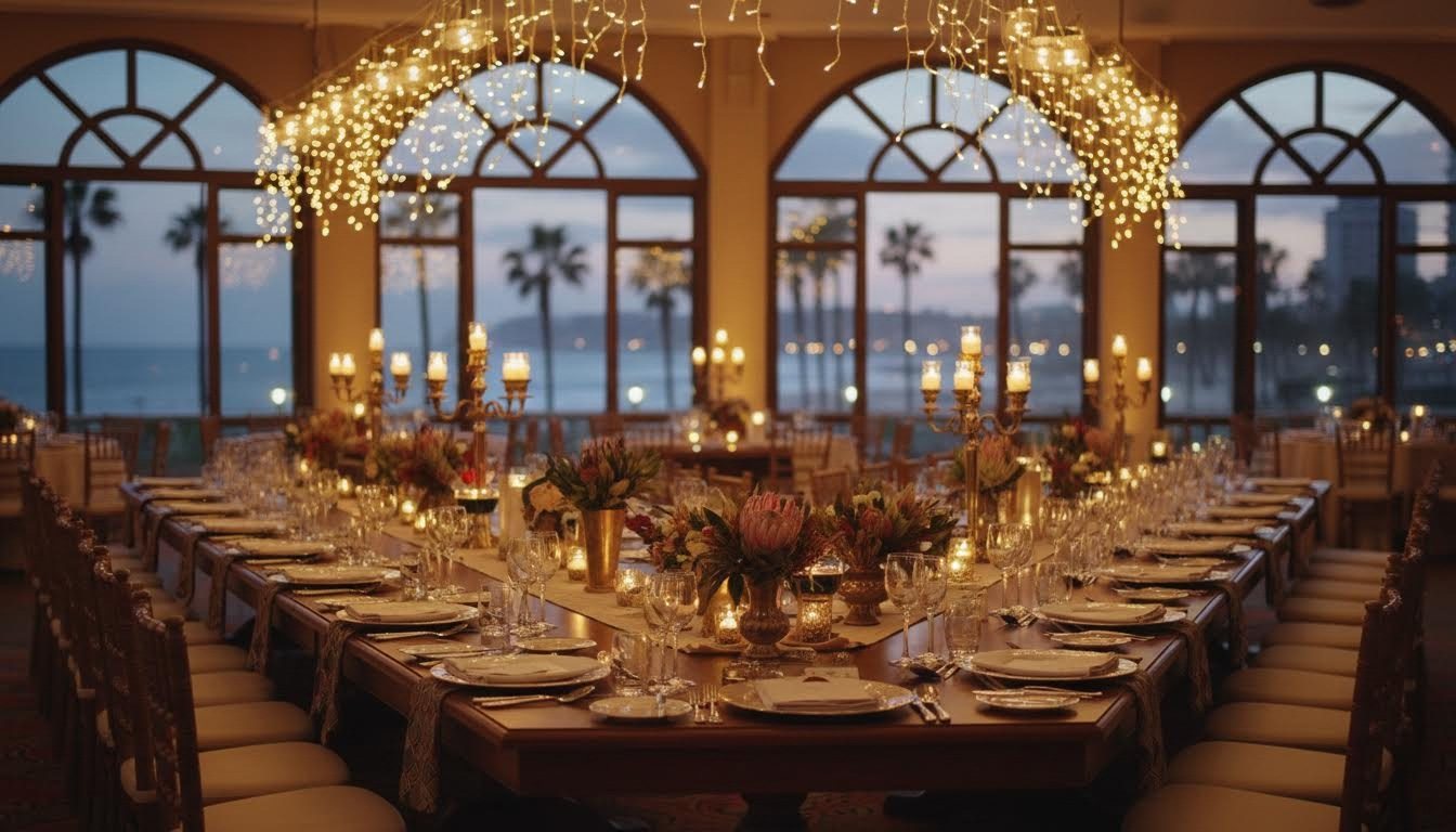 Warm retirement dinner setup