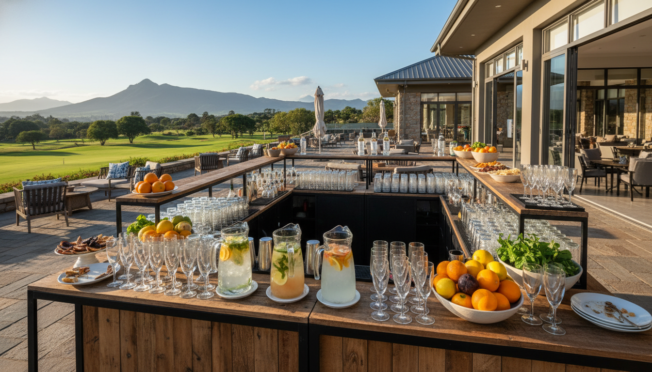 Mobile bar setup with glassware