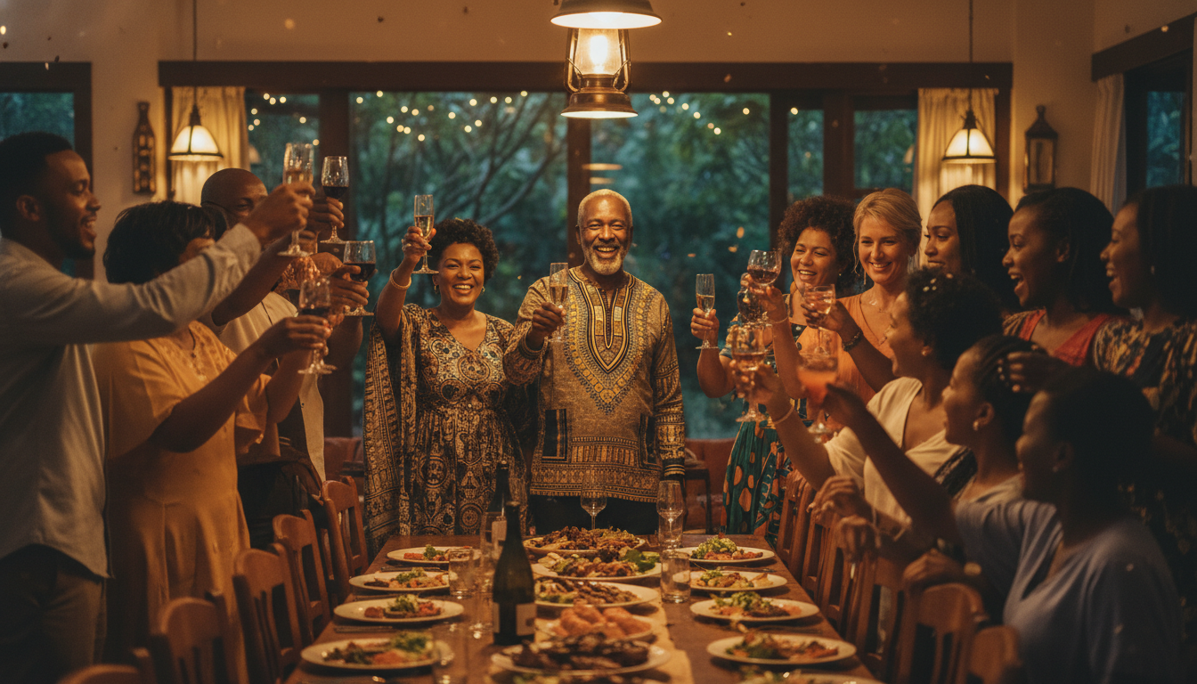 Guests toasting at a retirement party