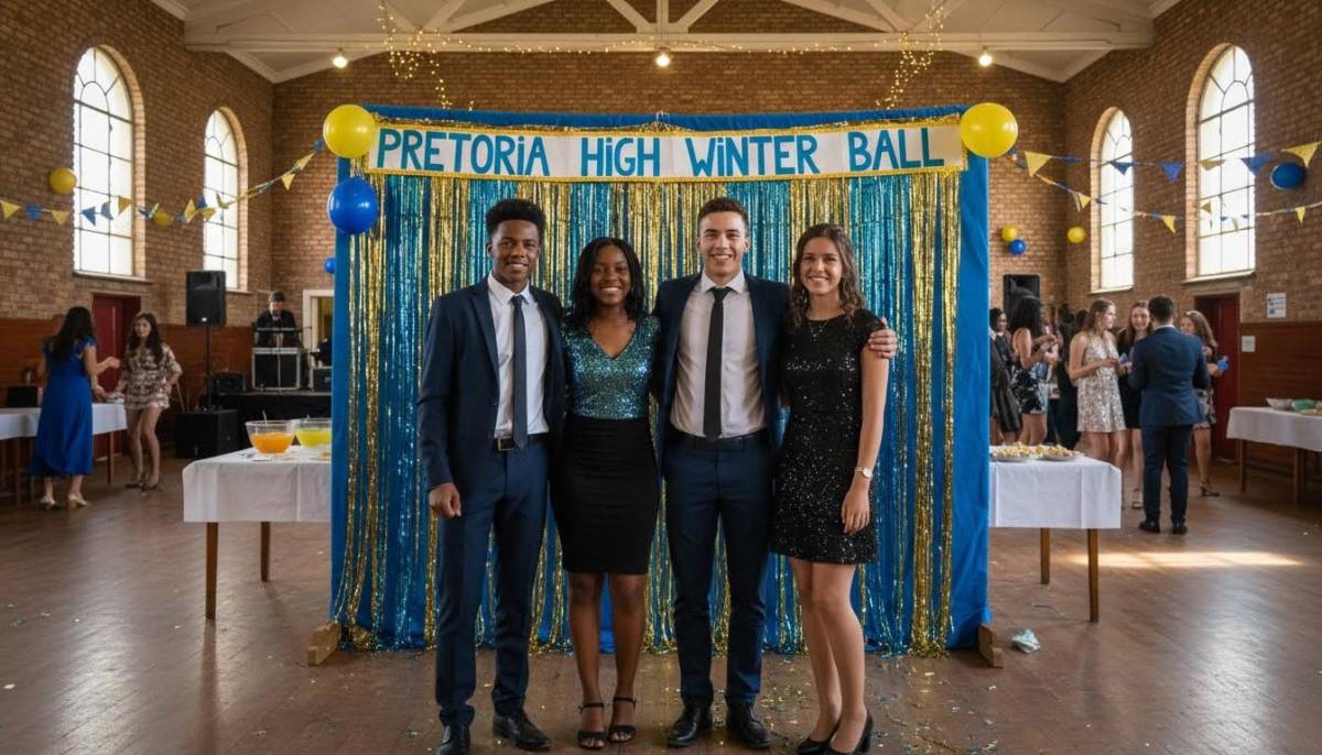 Teen friends at a photo backdrop