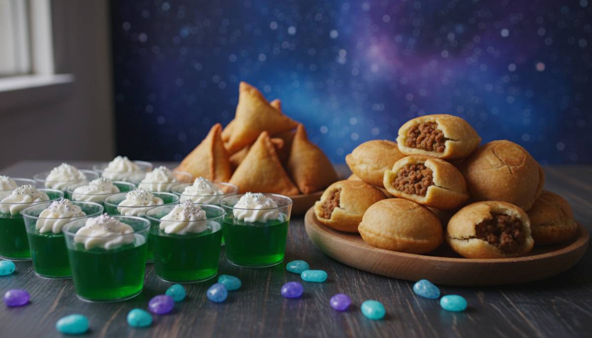 Alien planet activity table with slime jars, specimen cards and glow pebbles