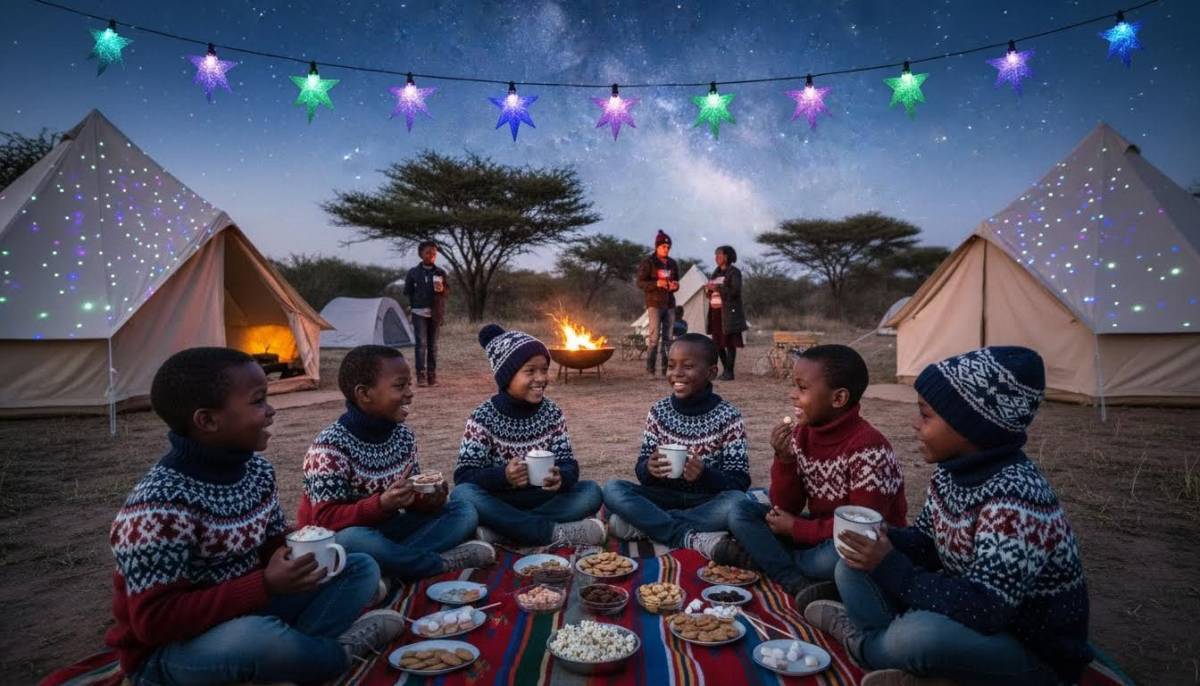 Children enjoying a space campout snack break