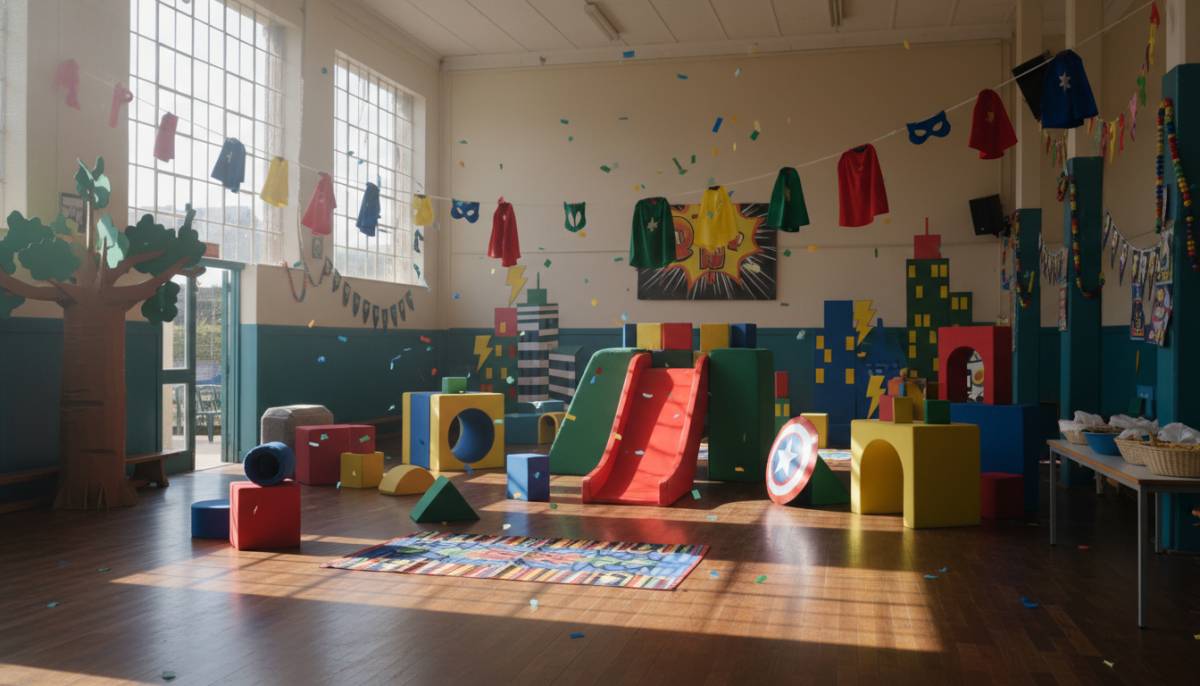 Indoor superhero obstacle course setup