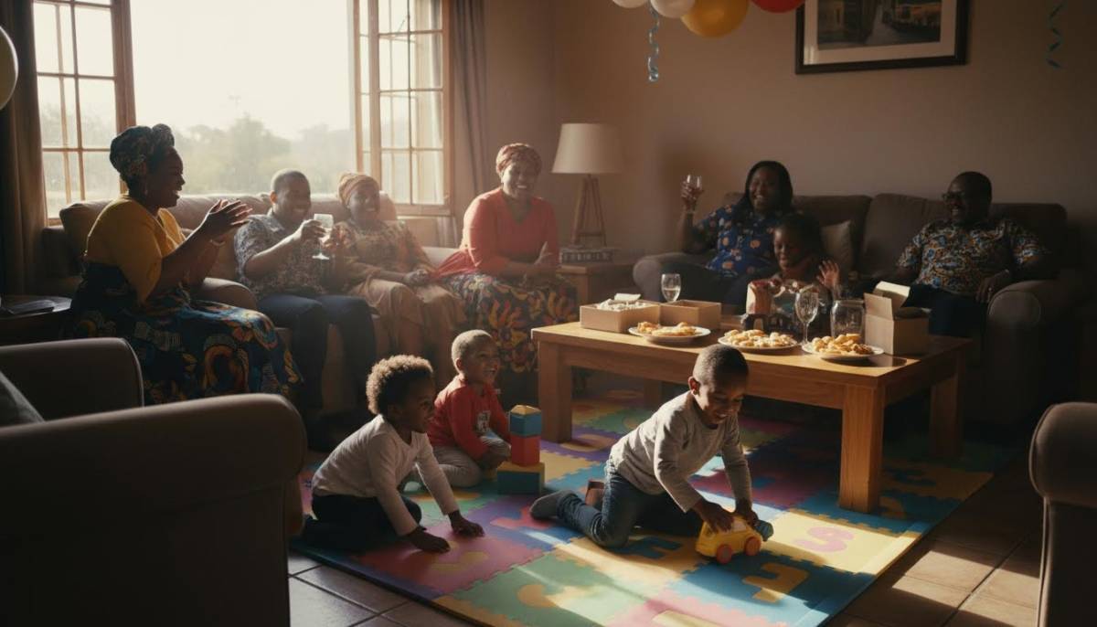 Children playing in a safe corner during a moving party