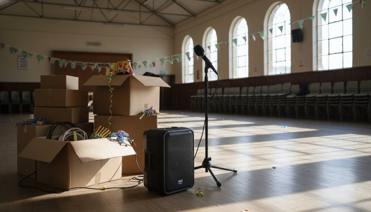 Speaker and microphone setup for a hall party