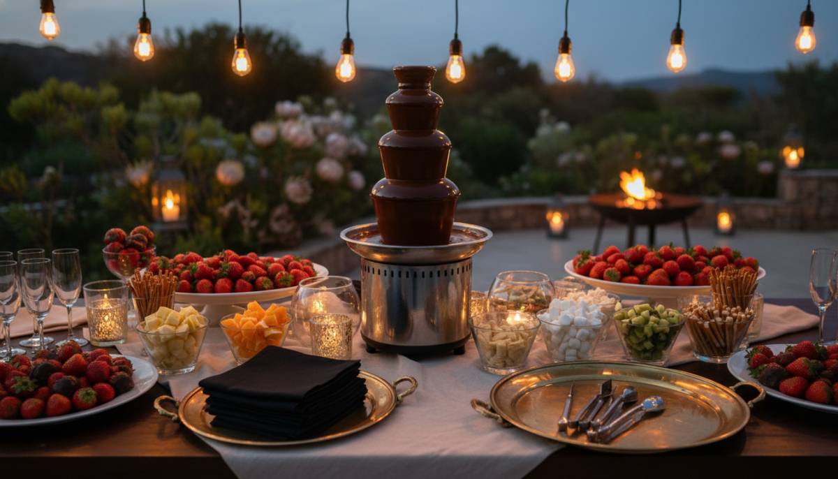 Chocolate fountain styled for a vampire ball