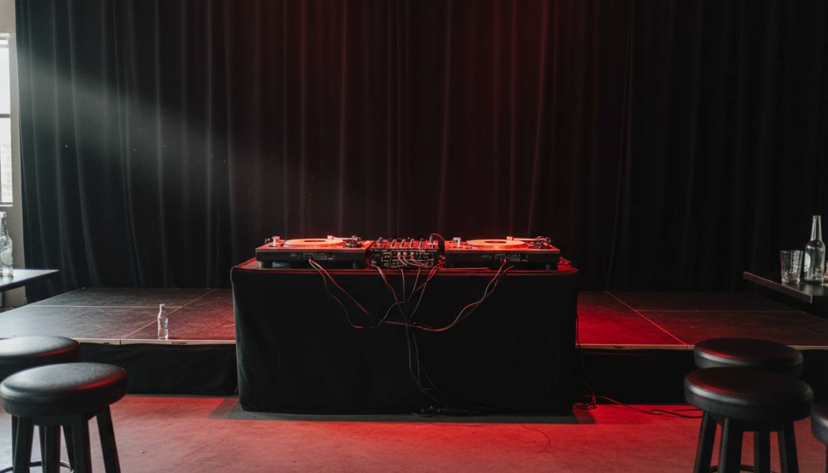 DJ decks lit for a vampire ball
