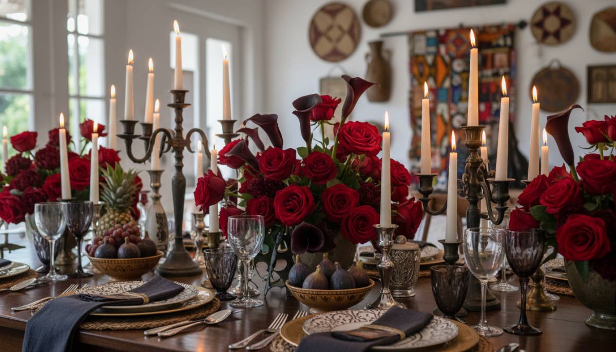 Dark floral arrangement for vampire table decor