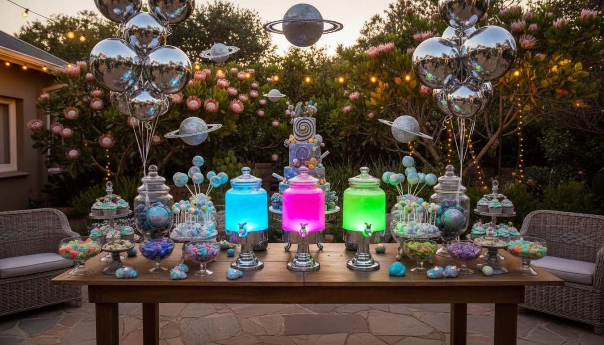 Cosmic candy carnival sweet station in a Johannesburg function hall.