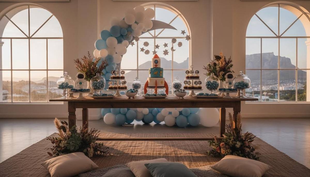 Little astronaut baby shower dessert launch station in a Cape Town venue