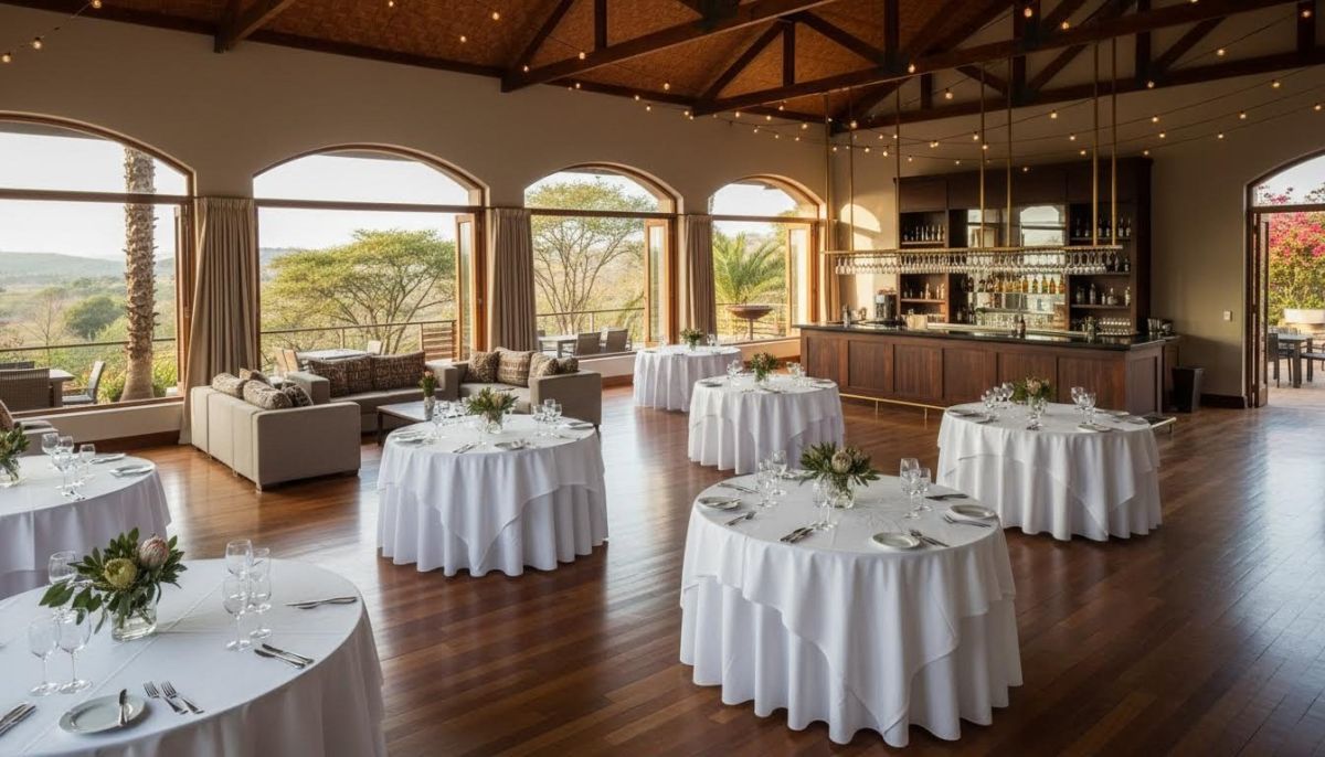 Estate clubhouse set up for a work celebration