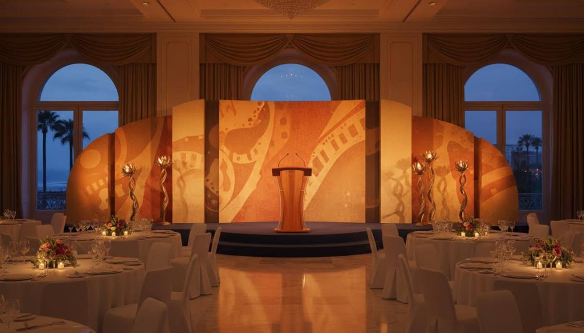 Awards stage set before a work achievement party